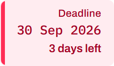 A deadline tag that was read: 30 Sep 2026, 3 days left.