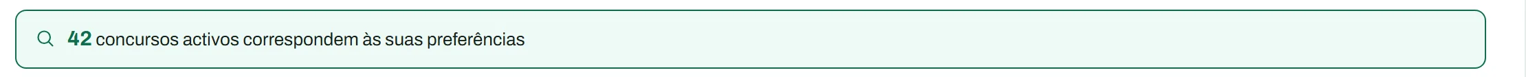 Uma linha do produto que conta quantos concursos activos correspondem às preferências escolhidas.